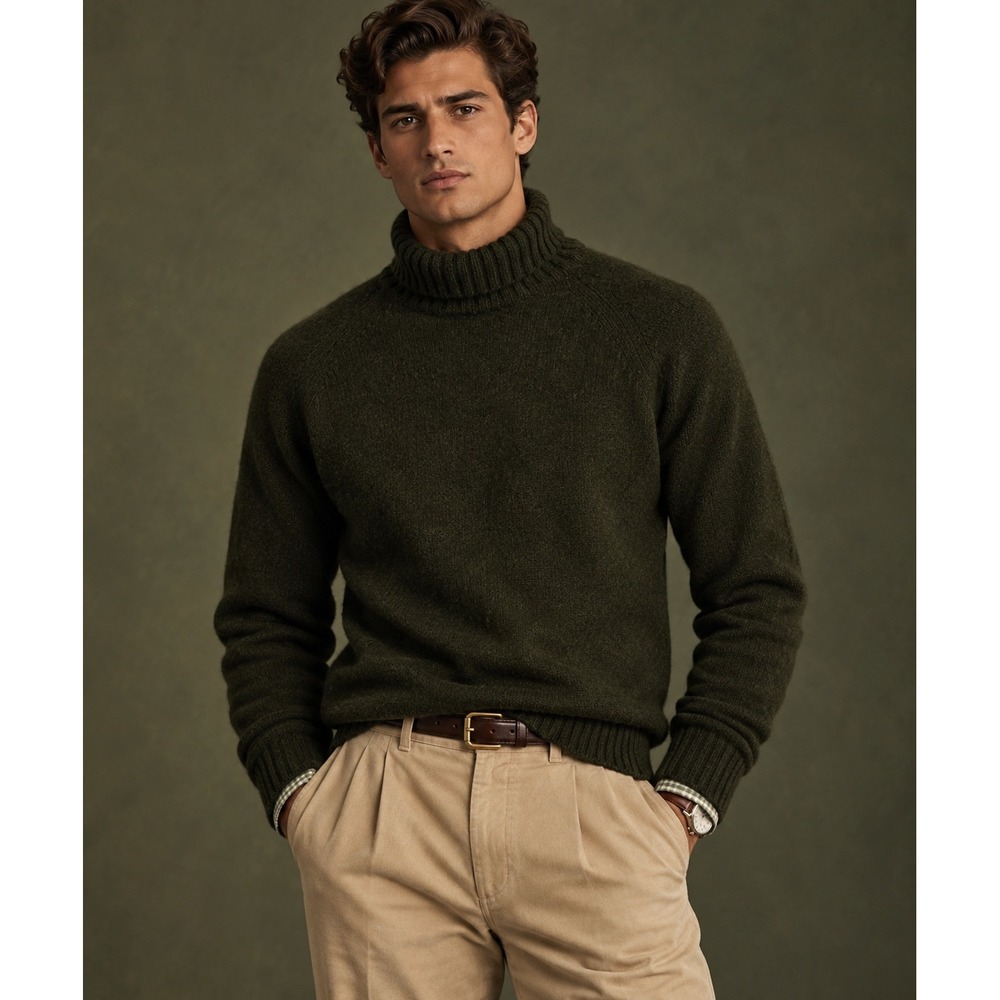 St Michael Sweater Mens 40 Green Vintage Shetland Wool Turtleneck Heritage